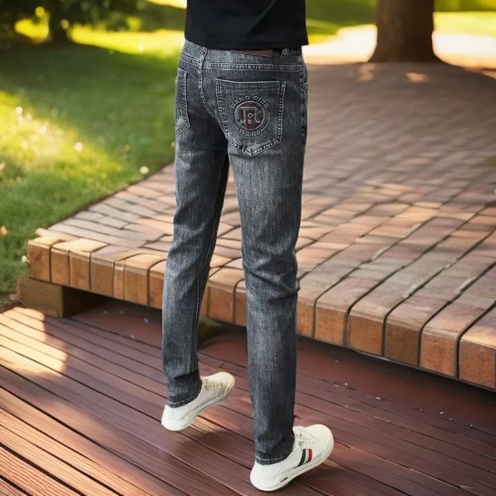 春夏季爆款潮流牛仔裤欧货男士印花时尚修身弹力小休闲百搭长裤