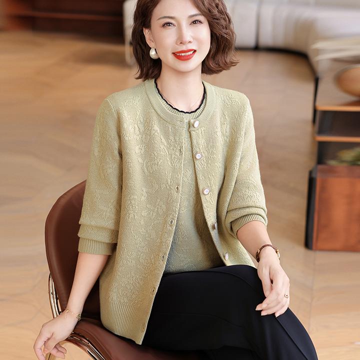 妈妈秋装新中式毛衣两件套中老年女国风外套秋冬刺绣针织开衫上衣
