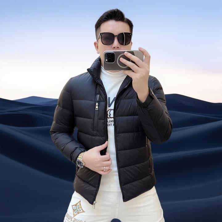 巴赛娜缇保暖羽绒服冬季新款潮牌个性拉链设计纯色修身白鸭绒外套