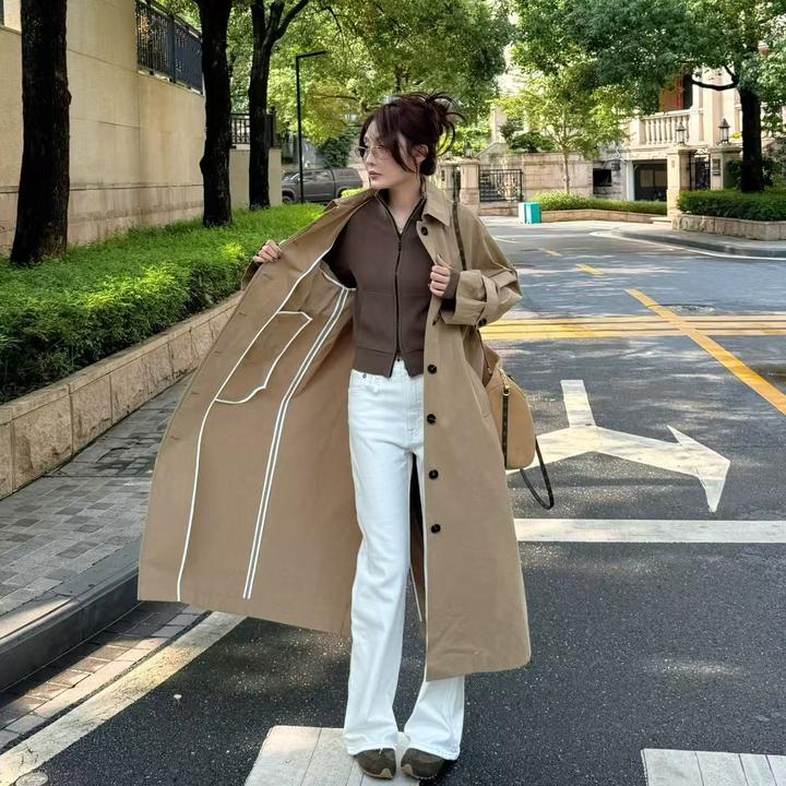 Moprobably李予诺「勾边」“100%棉”英伦风出街风衣外套L5356022