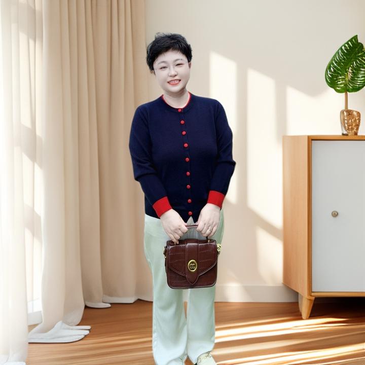 【羊毛开衫假两件】中老年女装（25332）女士加厚圆领秋冬时尚妈妈装