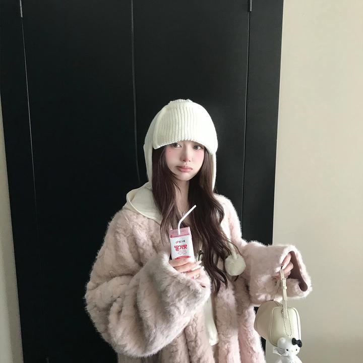 秋冬季新款慵懒高定色宽松韩版皮毛一体大衣水貂毛廓形毛毛外套女