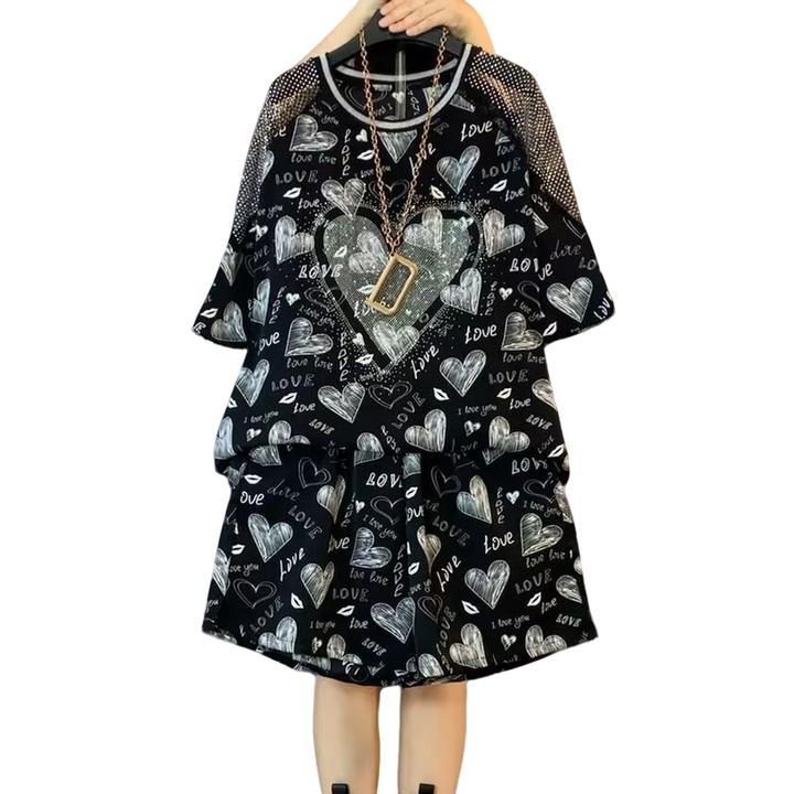 MM  欧货镂空拼接烫钻空调服短裤套装