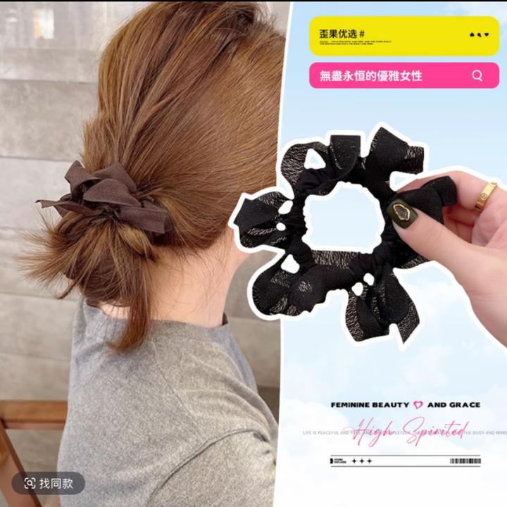 东大门同款蝴蝶结褶皱发圈女发量少发绳扎头皮筋百搭头花头绳发饰