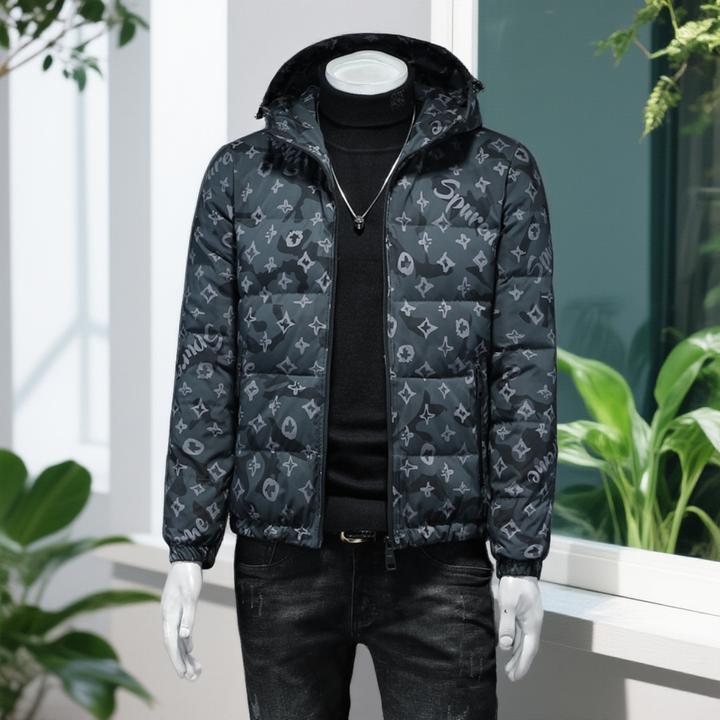 娜罗普西经典印花立领休闲羽绒服男冬新款男士潮酷保暖羽绒外套潮