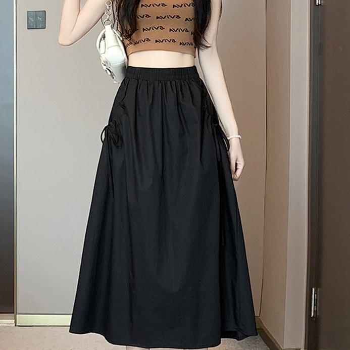 职业阿玛诗官2025春夏季新款纯色工装设计感抽绳松紧腰半身裙女款