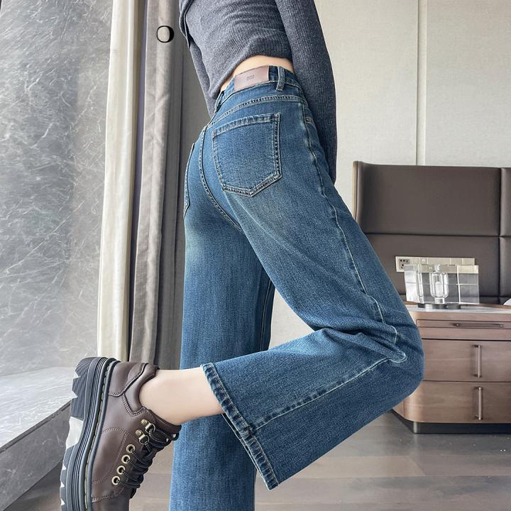 九分直筒牛仔裤女春秋新款高腰宽松显瘦小个子天丝棉九分阔腿裤女
