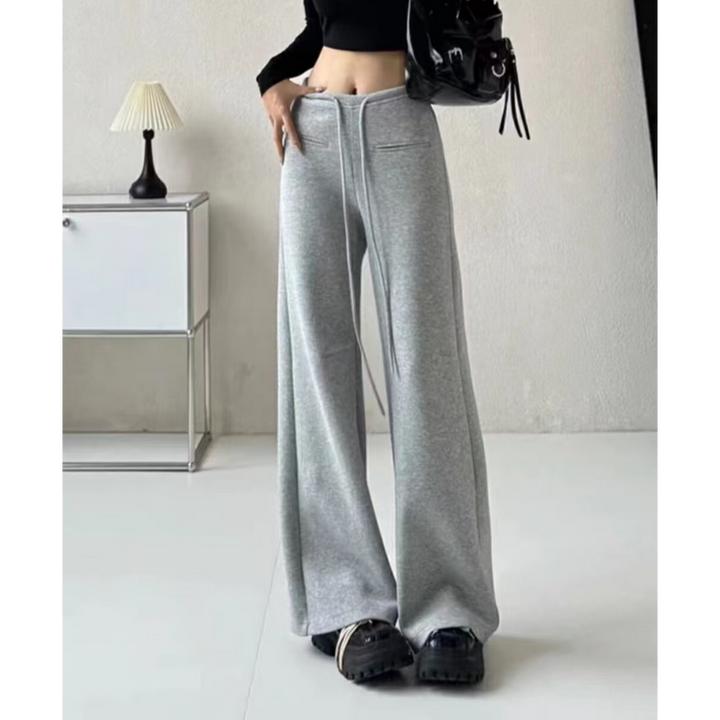 时尚高腰抽绳卫裤垂感运动裤加长高个子女装慵懒感阔腿休闲裤819