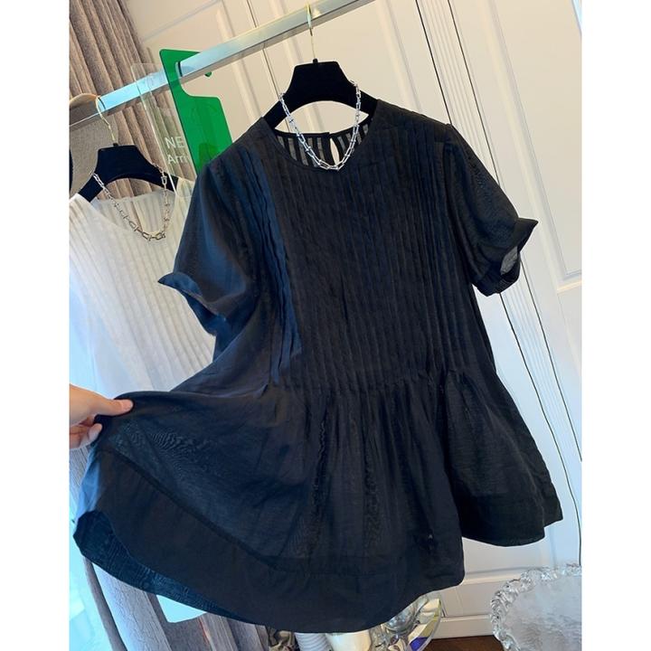 时尚高级感法式小资褶皱娃娃衫短袖衬衫宽松薄款独特漂亮上衣女夏