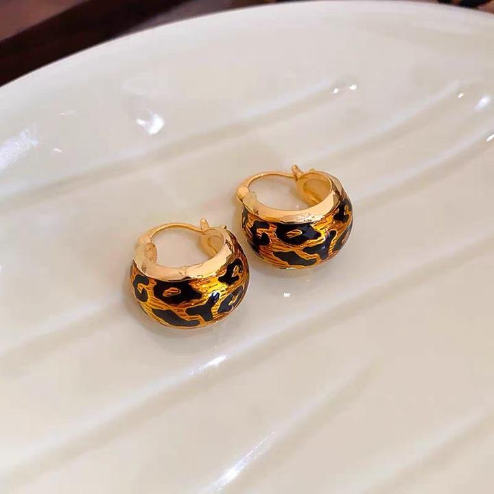 铜合金耳饰 a693铜合金颖宝同款高级感滴油豹纹菜篮子时尚耳饰