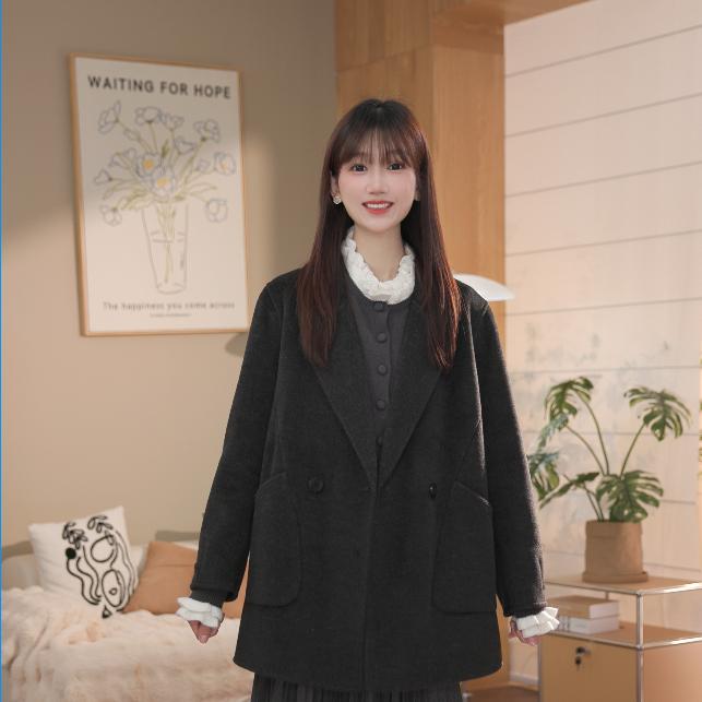 K中长款双面羊毛大衣冬款时尚百搭韩版毛呢修身显瘦双面大衣18026