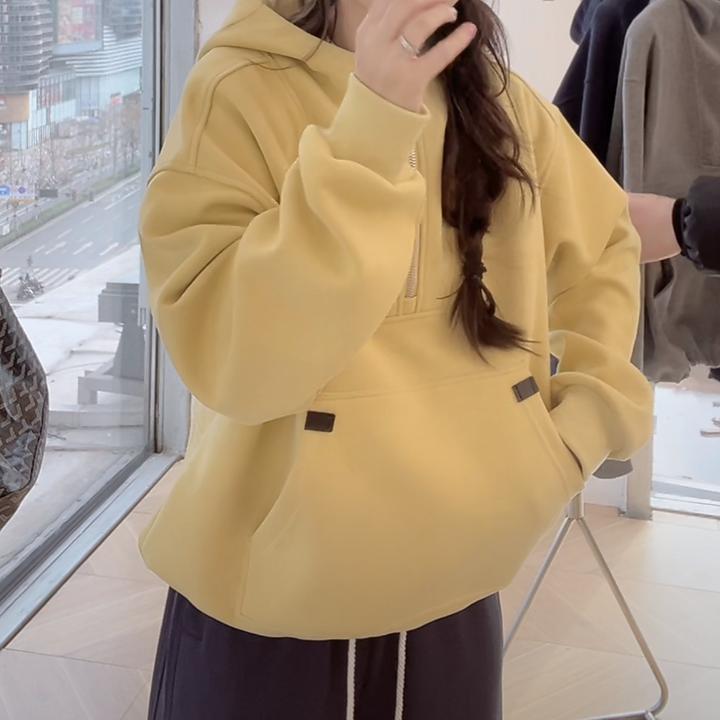 设计感连帽抽绳纯色长袖卫衣女春季2025新款休闲气质韩版套头上衣