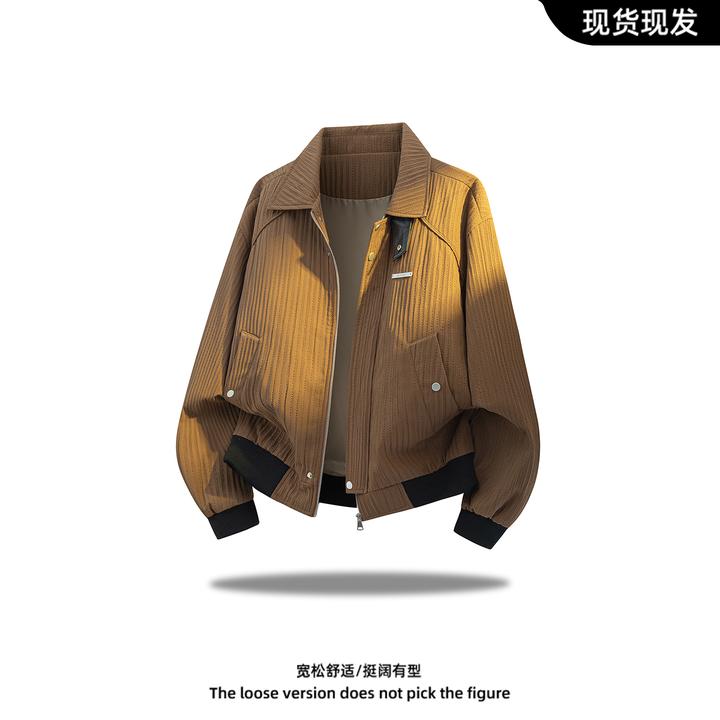 潮流帅气休闲夹克男2025新款拼接纹理大码短款外套户外百搭上衣