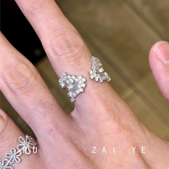 铜合金戒指 清冷感锆石微镶戒指女轻奢高级小众设计感开口戒指环