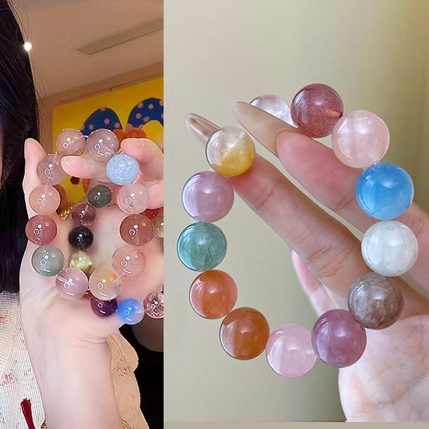 铜合金手链 明星同款彩色兔毛多宝项链手链14mm大颗海边度假风款