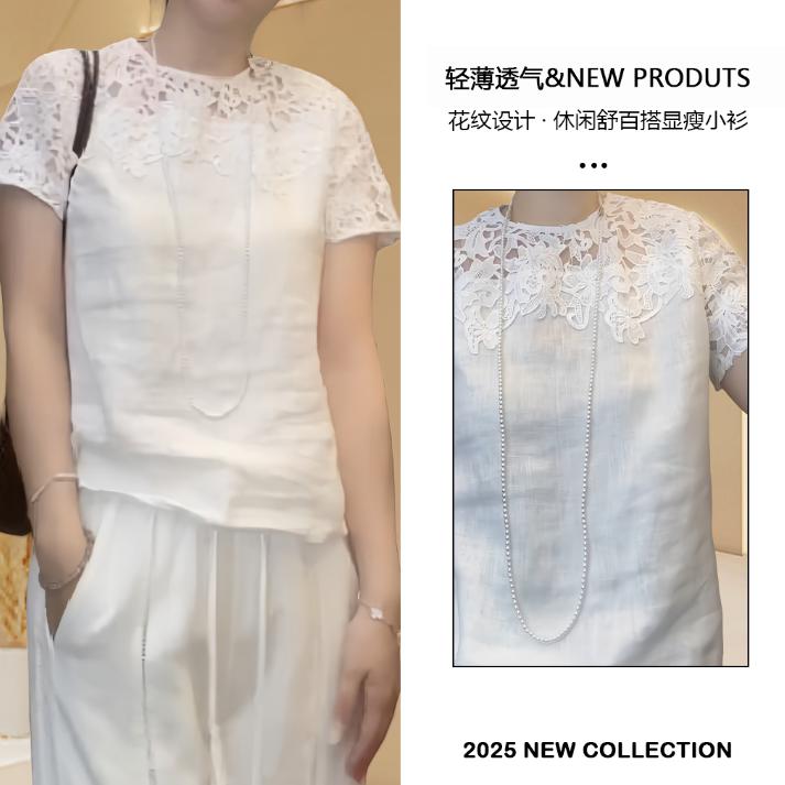 温婉大方洋气设计感短袖女2025新款夏季气质休闲轻奢洋气衣服女