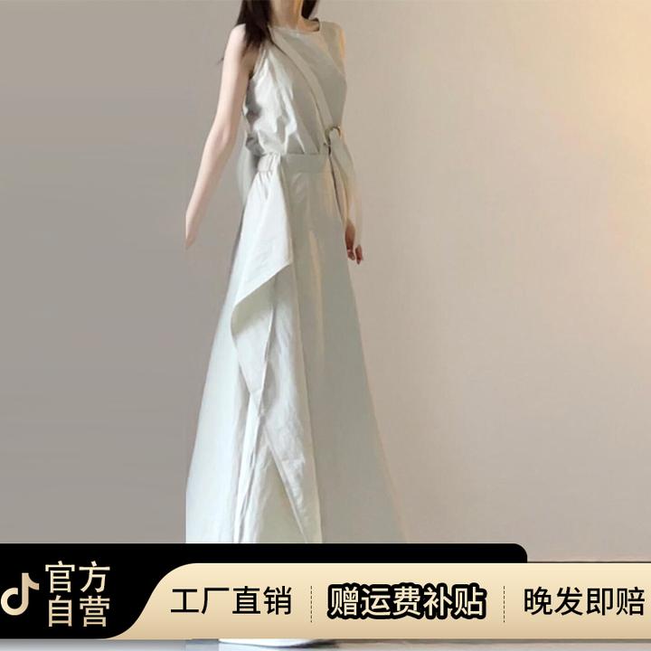 无袖吊带背心连衣裙子女夏季2025新爆款独特漂亮长裙掐腰穿搭套装