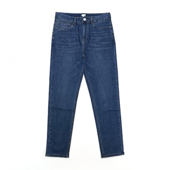 春夏新款加长微宽松休闲时尚百搭蓝色拖地男士中腰弹力合体直筒裤