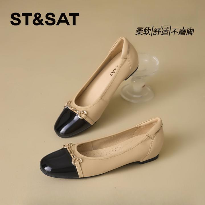 星期六百搭真皮浅口玛丽珍鞋女士2025时尚轻便晚晚鞋圆头平底单鞋