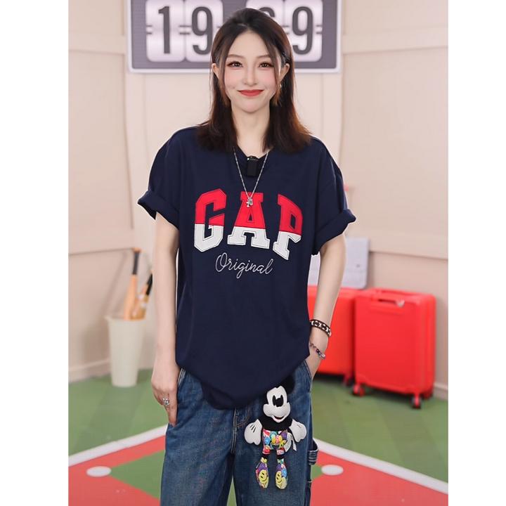 【成毅代言】Gap男女装2025纯棉双色拼接logot恤宽松 727951