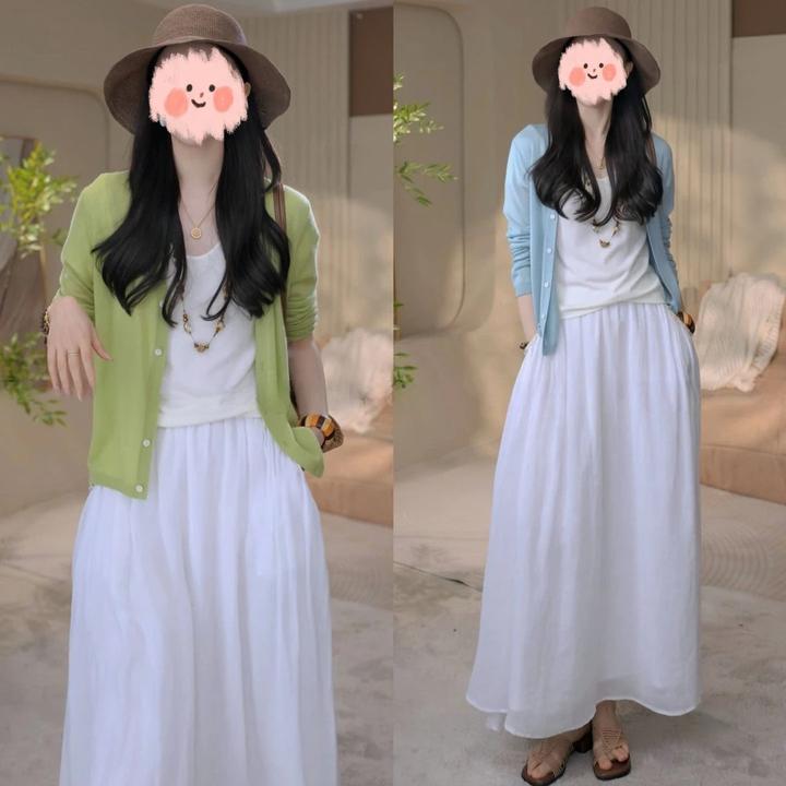 2025春夏季新款防晒针织衫+短袖T恤+半身裙三件套减龄洋气套装女