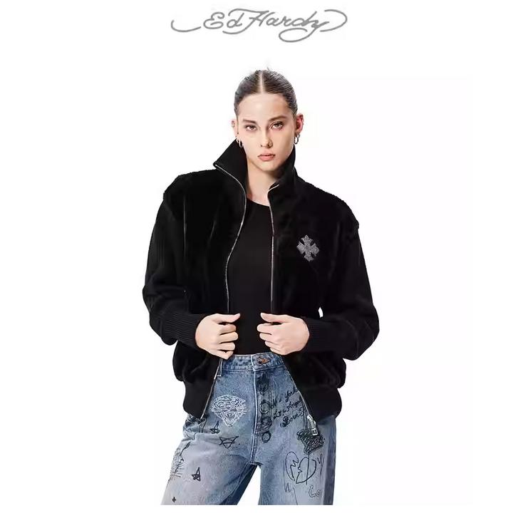 Ed Hardy/埃德哈迪男女同穿夹克钻饰标休闲宽松开衫外套E1QDW459