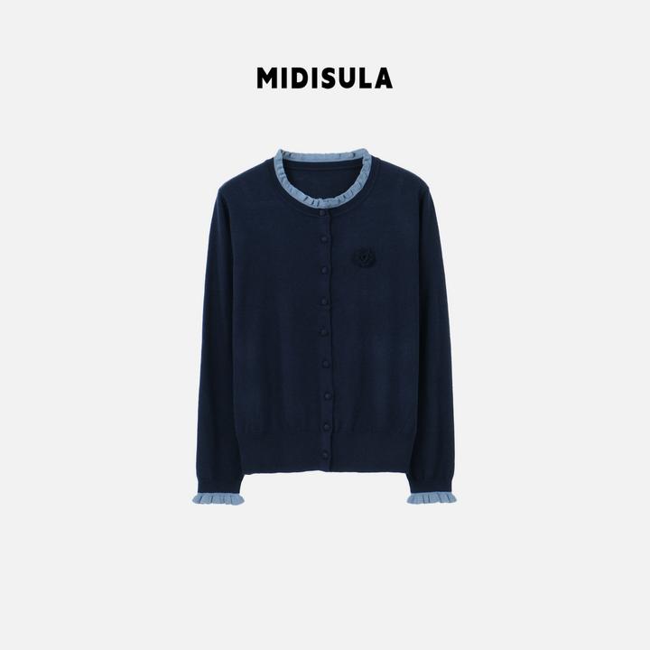 MDSL·韩系圆领撞色木耳边开衫软糯秋款花朵开衫1468
