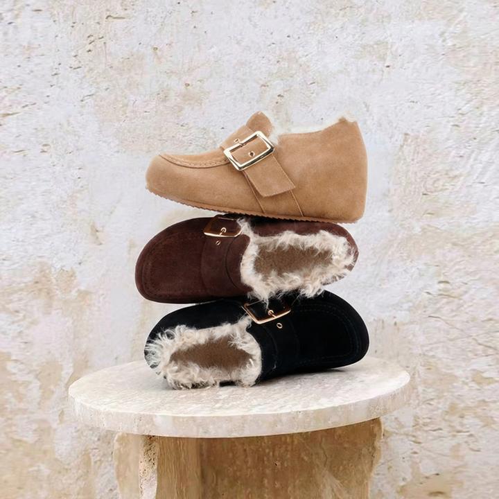 厚底5cm皮带扣勃肯鞋女2025秋冬新款内增高小个子真皮毛毛鞋单鞋