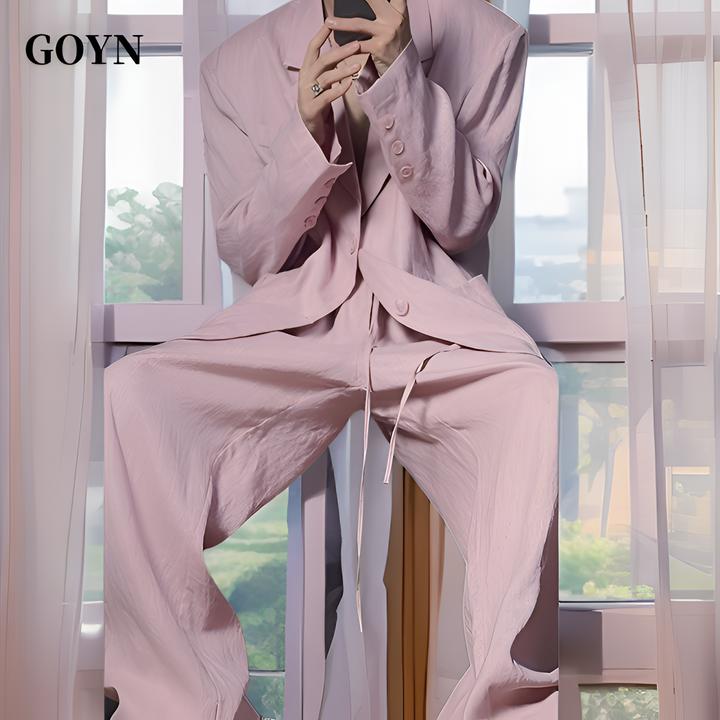 GOYN夏季新款时尚轻奢潮流复古西装套装男士薄款休闲宽松西服男装