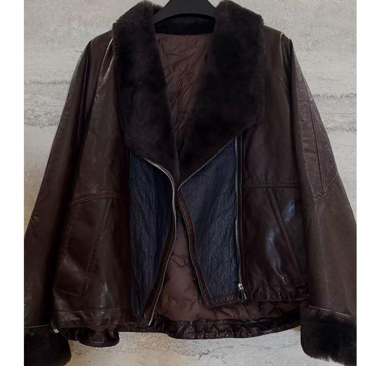 TANTAN 时尚真皮短款保暖秋冬鹅绒服3949