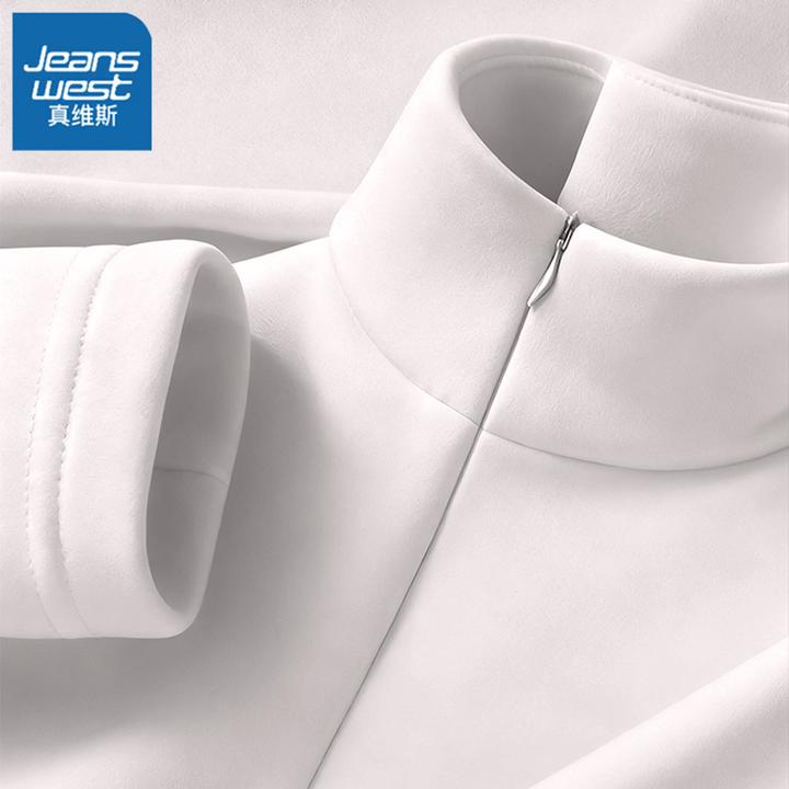 真维斯加绒打底衫半高领拉链女灰色长袖内搭T恤修身显瘦秋冬上衣H