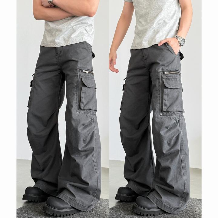 【拉链口袋褶皱】甄枚前复古宽松cleanfit夏季直筒大口袋工装长裤