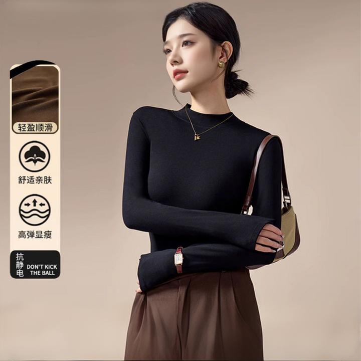 秋冬法式极简风套头款纯色毛针织秋冬螺纹气质修身半高领打底衫