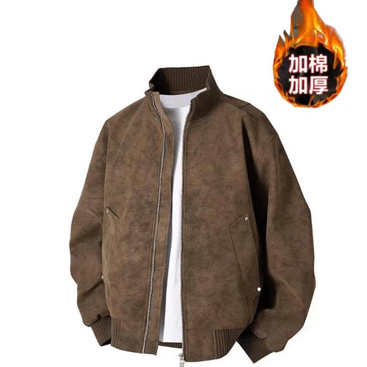 BISEGRLIN秋冬季潮流男士夹克休闲防水加绒大码立领加厚外套皮衣