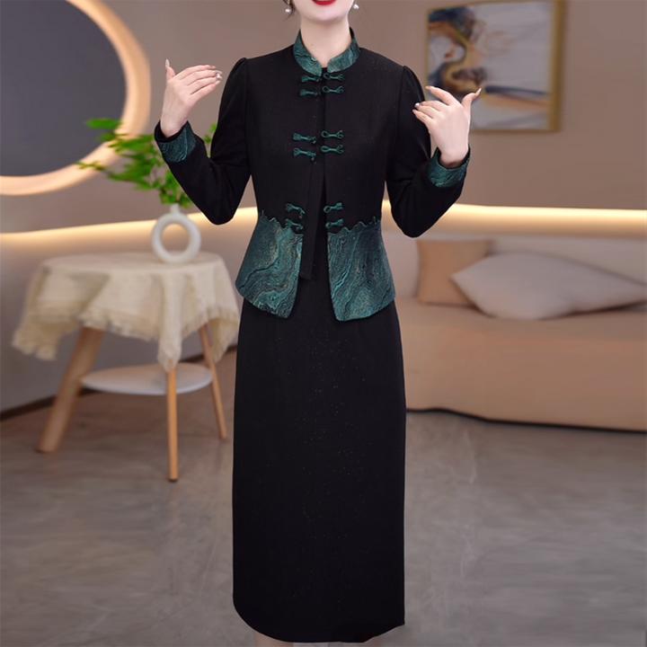 帛莱精纺国风新中式裙套装2025早春新款时尚气质修身显瘦连衣裙子