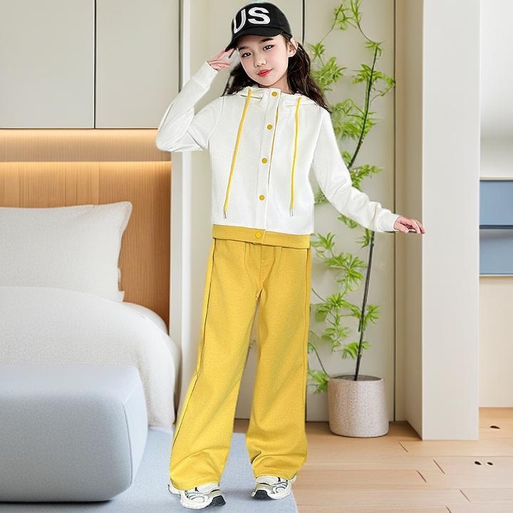 春秋拼色中大童女童休闲儿童过年服套装新年战袍套装女孩女童套装