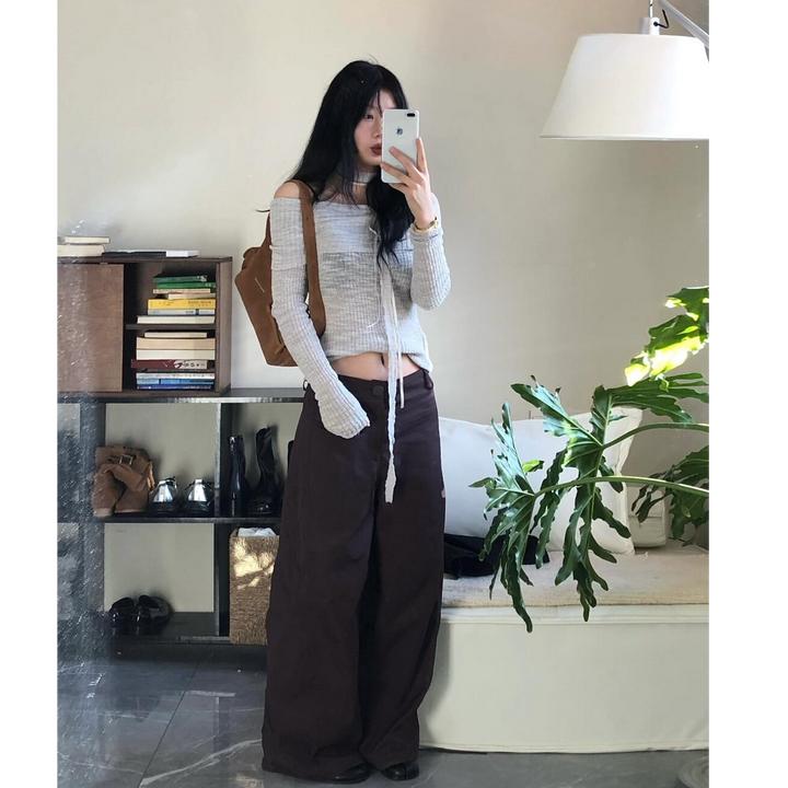 2025春夏季时尚新款韩系气质慵懒风百搭一字肩上衣显瘦洋气裤子女