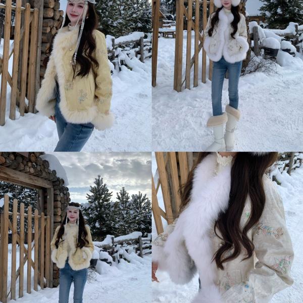 AZZHEN【琉璃花盏】新中式珠片绣毛领国风鹅绒服羽绒服外套AZ6MSR10