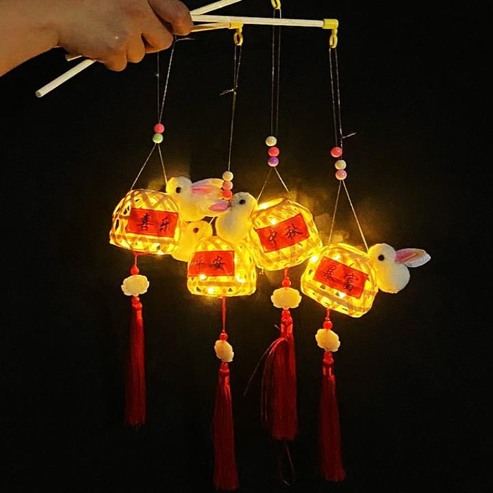 竹编古风兔子灯笼发光玩具中秋新年夜光手提小礼品摆摊小商品