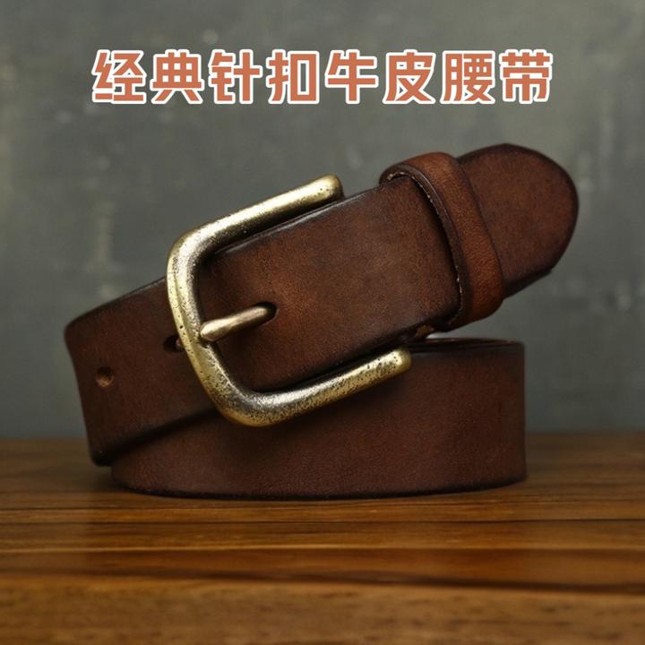潮搭男士皮带复古做旧皮带牛皮腰带头层牛皮铜针扣休闲牛仔裤腰带