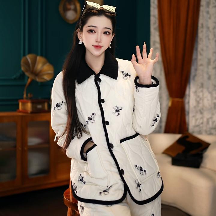 【秀影雪绒系列01】-短单排扣-睡衣冬季加厚三层夹绵时尚套装可外穿