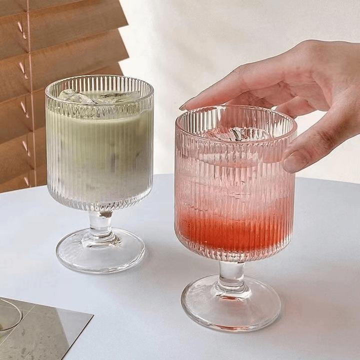 【两只装】ins欧式高颜值加厚条纹玻璃杯果汁杯甜品高脚杯喝水杯