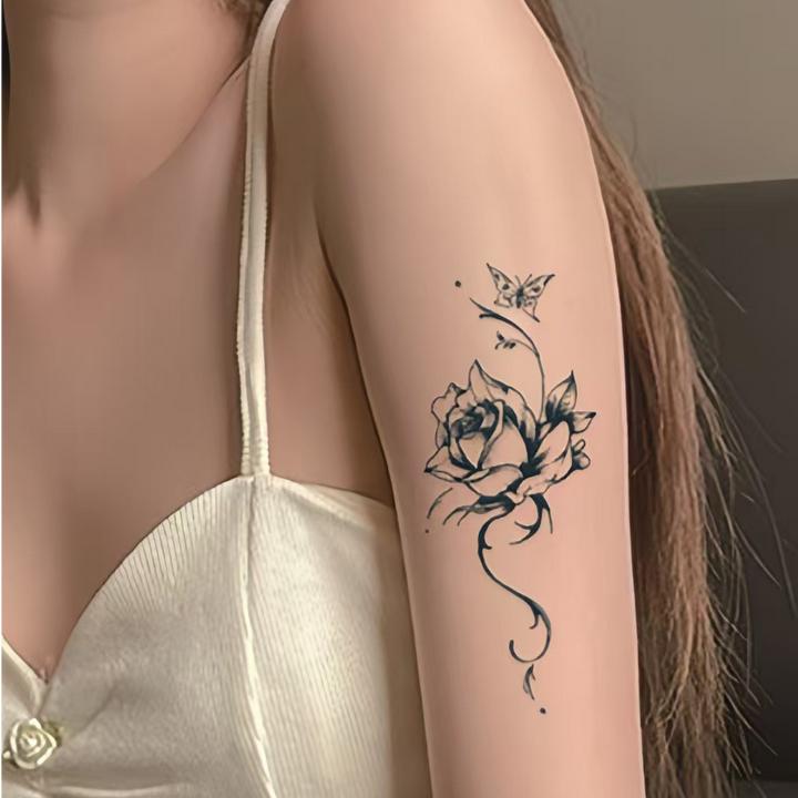 花朵草本纹身贴纸防水持久半永久手臂胸前高颜值不反光逼真可洗潮
