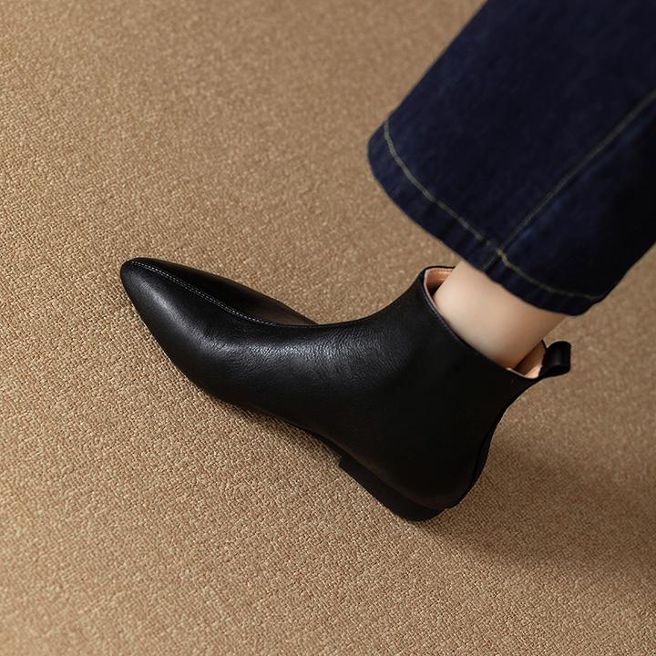 羊皮断码清仓真皮尖头软底切尔西靴短靴女秋冬新款英伦舒适单靴子
