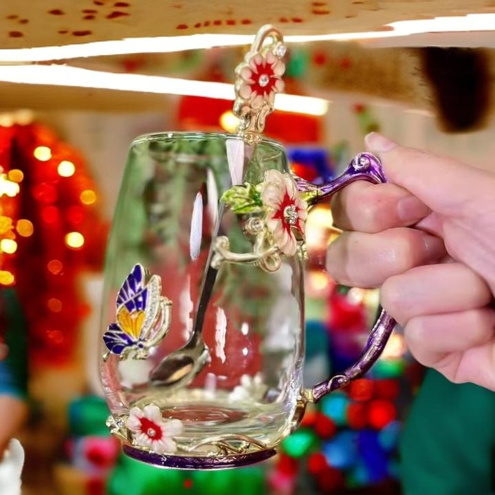 欧式手工珐琅创意玻璃圆形耐热欧式玻璃杯咖啡杯可爱情侣水杯高档