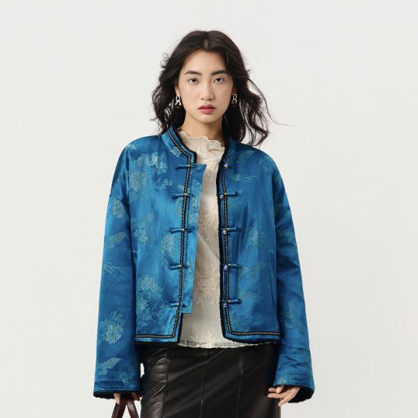 MNGATA G.宫小妍【卡拉库·蓝颜】双面南非水波纹新中式外套5071598