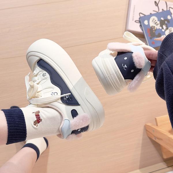 人本可爱布丁狗厚底小白鞋女秋季学生百搭鞋子ins潮小众设计板鞋