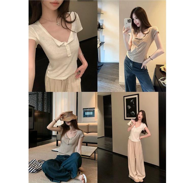由子衣舍/Youzi Atelier韩系百搭休闲显瘦纯色气质宽松透气上衣