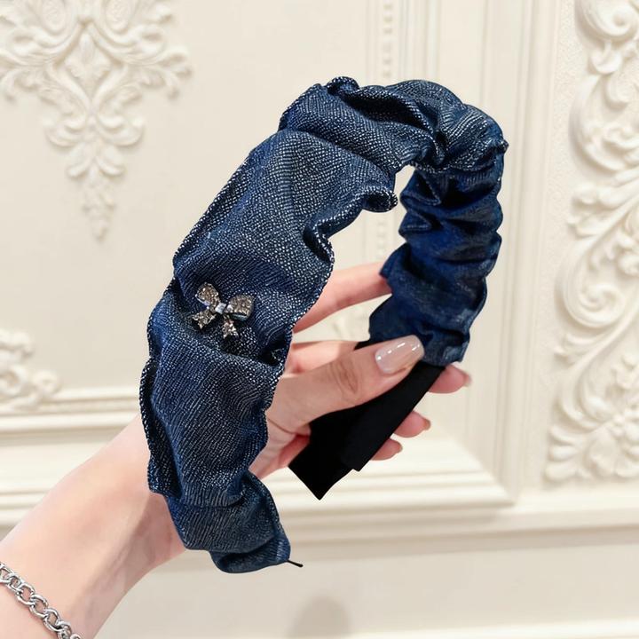 2025新款牛仔蓝色发箍女头箍压发卡头饰发旅褶皱高颅顶y
