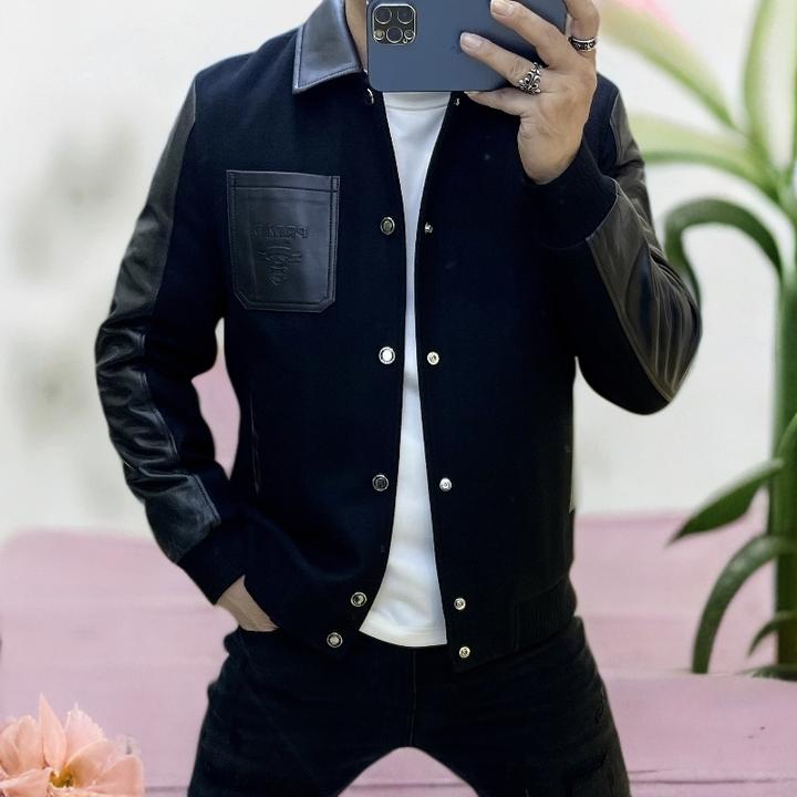 娜罗普西时尚休闲羊毛翻领夹克时尚绵羊皮拼接外套男装冬季外衣潮